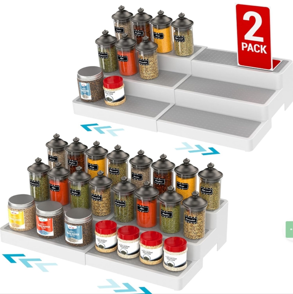 2 Pack, Homeries Expandable 3-Tier Spice Organizer Modern Design Non Skid 🆕